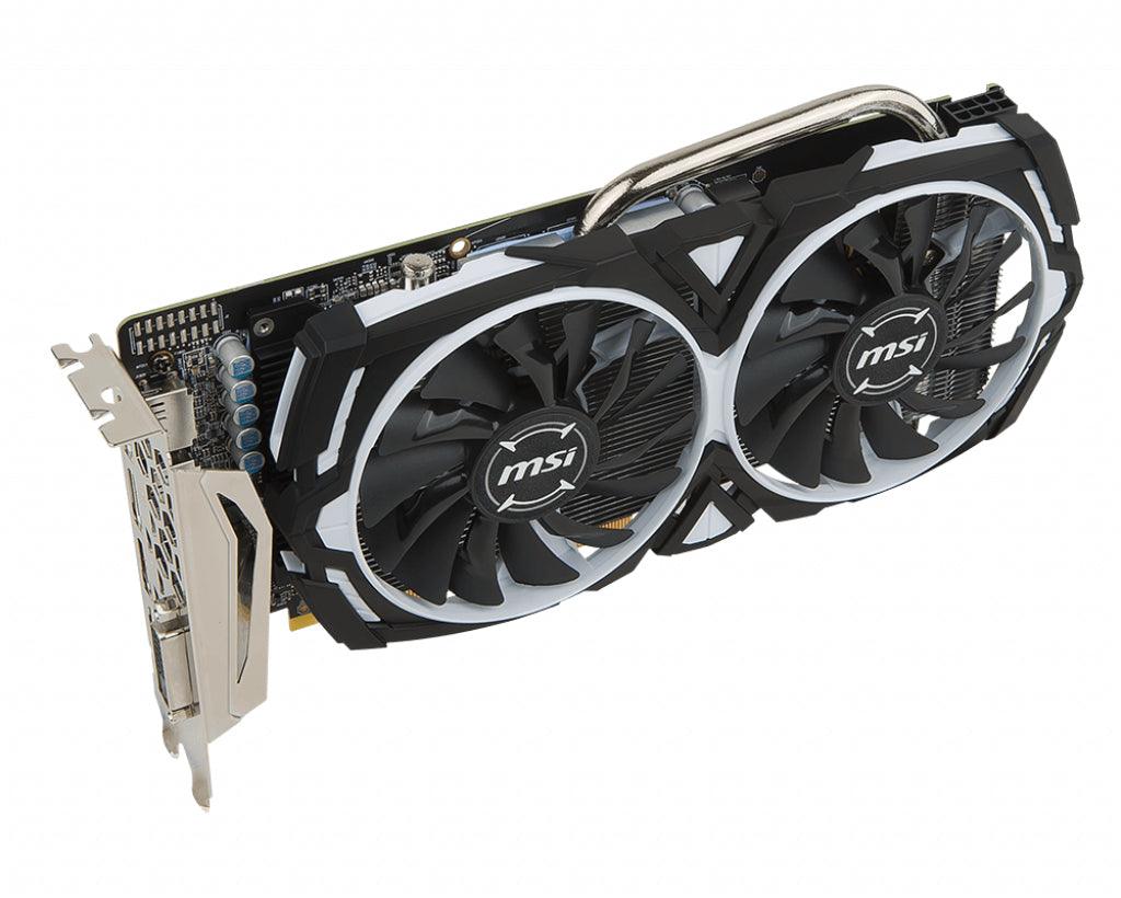 MSI Radeon RX 570 | 1268 MHz | 8GB GDDR5 | 256-bit | DisplayPort x 3 | DL-DVI-D | 150 W | 246 x 130 x 39 mm | 622 g (RADEON RX570 ARMOR 8G OC)