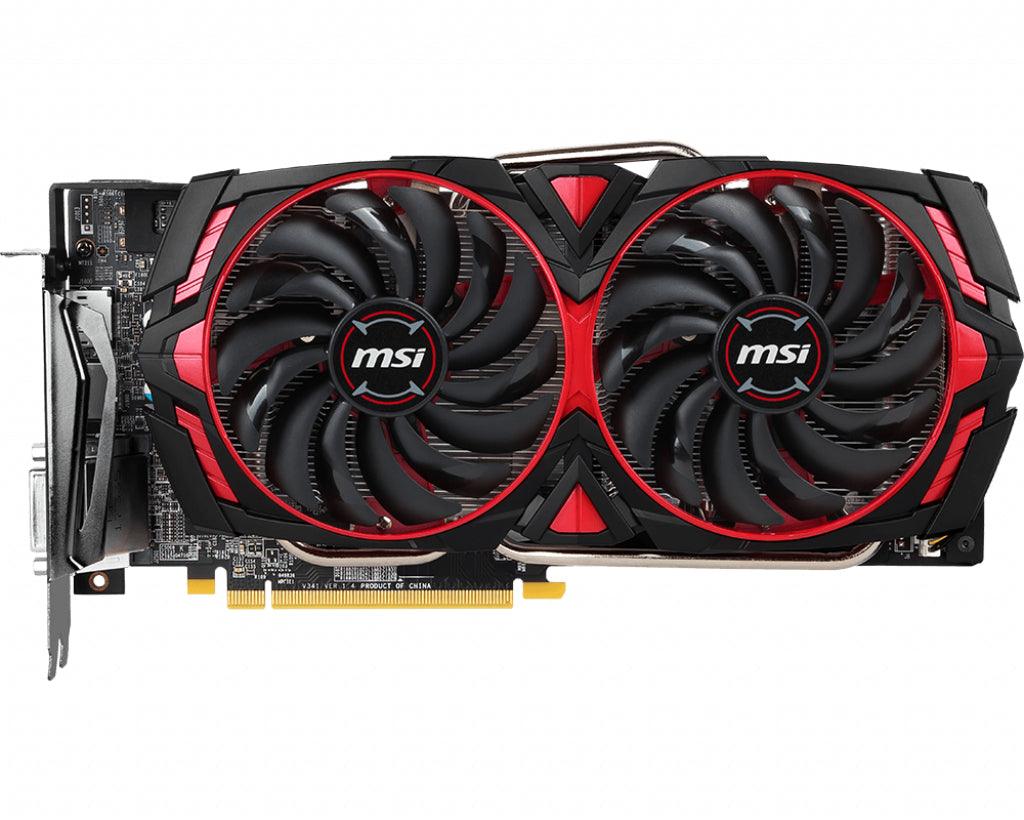 MSI Radeon RX 570 | 8GB GDDR5 | 256-bit | DisplayPort x 2 x 2 | DL-DVI-D | 150 W | 270 x 130 x 40 mm | 892 g (RADEON RX 570 ARMOR MK II 8G OC)