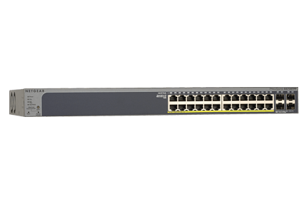 NETGEAR NETGR 24-Port Gigabit high-power PoE+ Ethernet Smart Switch with 4 SFP Ports, 380W, Remote/Cloud management option with NETGR Insight (GS728TPPv3)