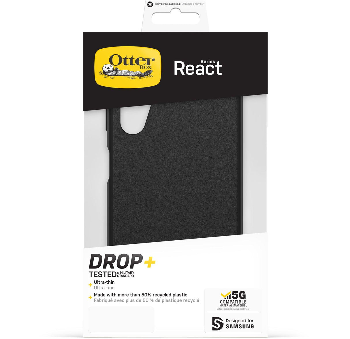 OtterBox React Case for Galaxy A14 5G, Shockproof, Drop proof, Ultra-Slim, Protective Thin Case, Tested to Military Standard, Antimicrobial Protection, Black
