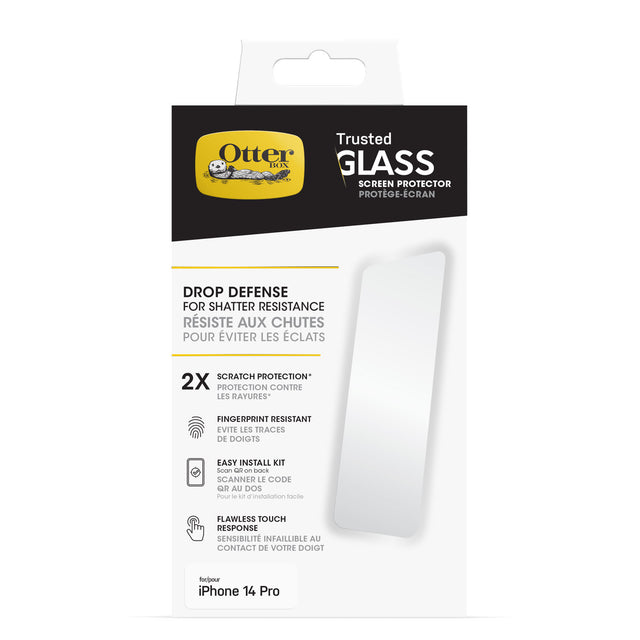 OtterBox Trusted Glass Screen Protector for iPhone 14 Pro, Tempered Glass, x2 Scratch Protection, Drop Defense for Shatter Protection