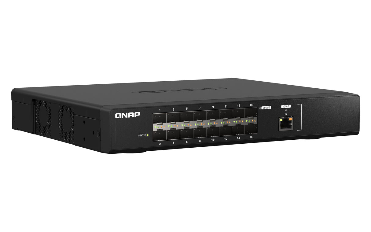 QNAP 16x 25GbE SFP28 | 1x 10GbE RJ45 | Web Managed | 100-240VAC | 50|60 Hz | 2.15 kg (QSW-M5216-1T)