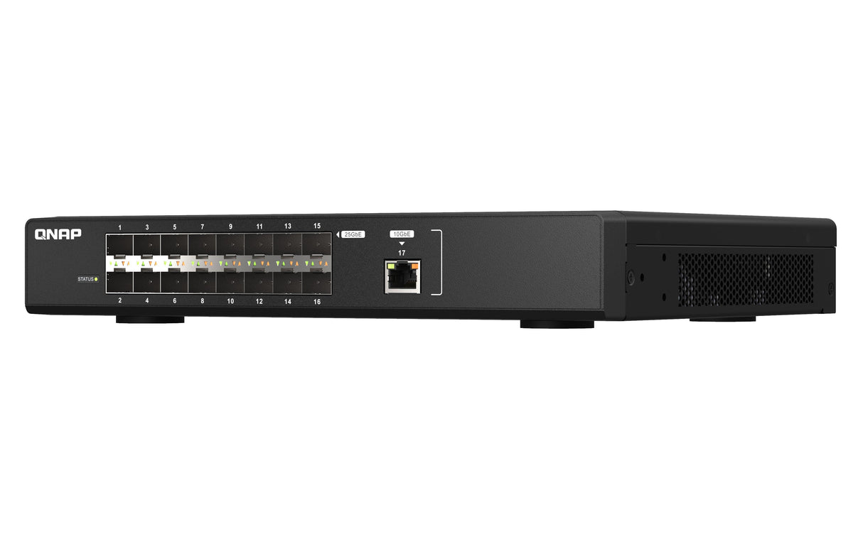 QNAP 16x 25GbE SFP28 | 1x 10GbE RJ45 | Web Managed | 100-240VAC | 50|60 Hz | 2.15 kg (QSW-M5216-1T)