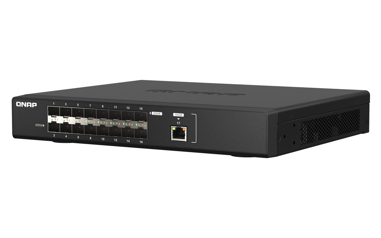 QNAP 16x 25GbE SFP28 | 1x 10GbE RJ45 | Web Managed | 100-240VAC | 50|60 Hz | 2.15 kg (QSW-M5216-1T)