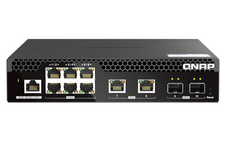 QNAP 6 port 2.5Gbps | 2 ports 10GbE SFP+ | 2 ports 10GbE RJ45 | web managed switch | half-rackmount design | 2 Years WTY (QSW-M2106R-2S2T)