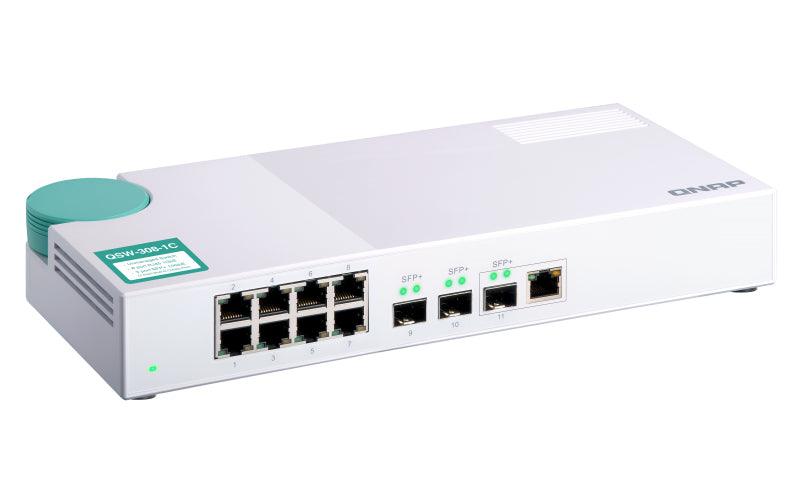 QNAP 8x RJ-45 1GbE | 1x 10GbE SFP+|RJ45 Combo | 2x 10GbE SFP+ | Unmanaged | 100-240 VAC | 50|60 Hz | 0.77 kg (QSW-308-1C)