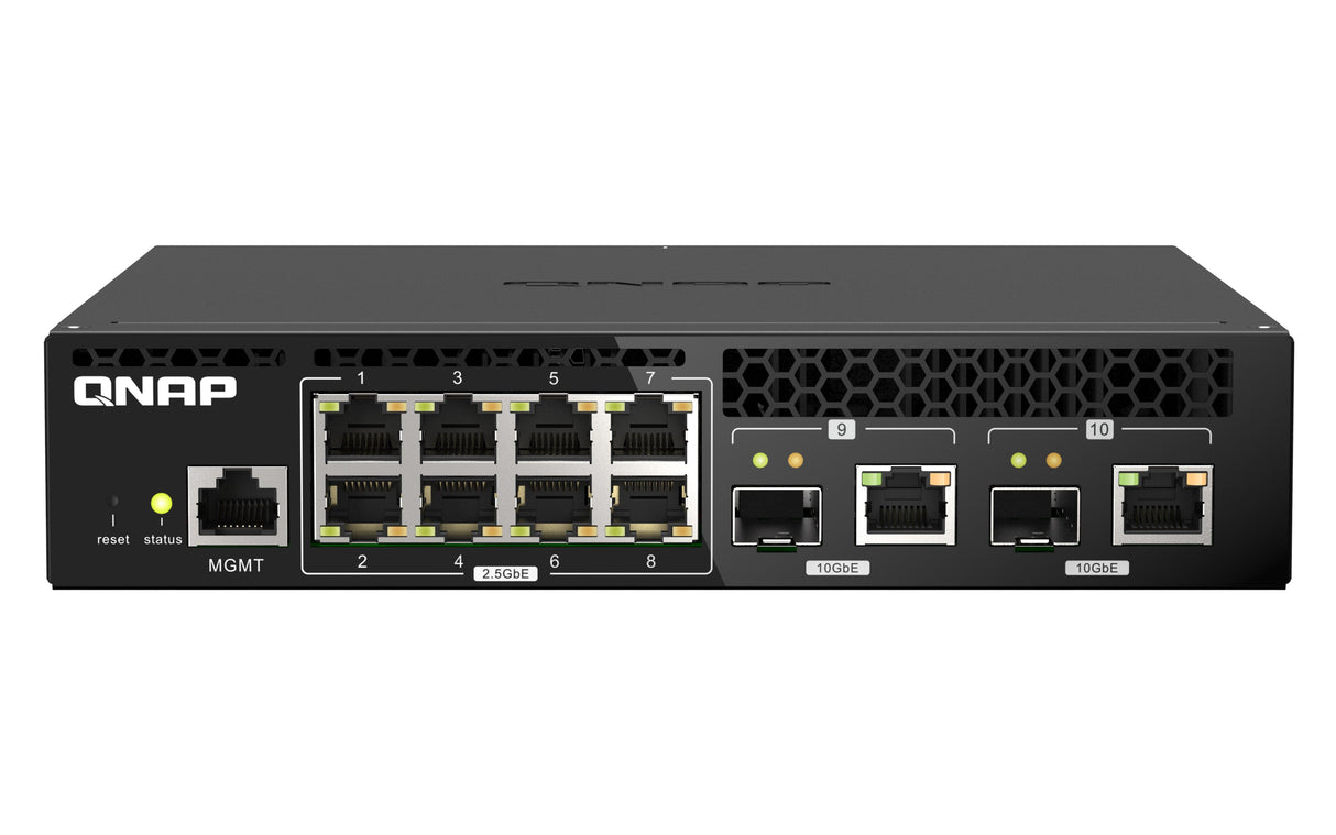 QNAP 8x RJ45 2.5GbE | 2x 10GbE SFP+|RJ45 Combo | Web Managed | 100-240VAC | 50|60 Hz | 43.3 x 207 x 199.5 mm | 1.2 kg (QSW-M2108R-2C)