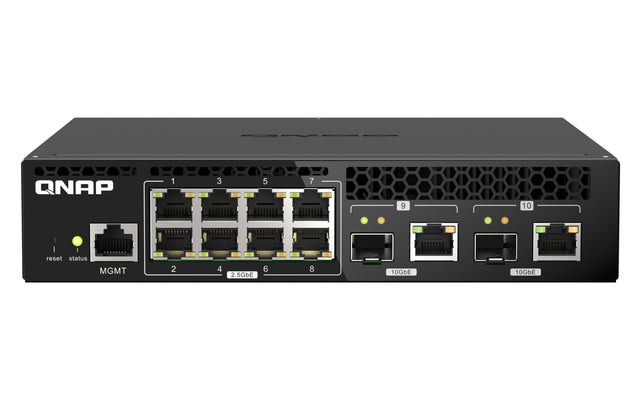 QNAP 8x RJ45 2.5GbE | 2x 10GbE SFP+|RJ45 Combo | Web Managed | 100-240VAC | 50|60 Hz | 43.3 x 207 x 199.5 mm | 1.2 kg (QSW-M2108R-2C)