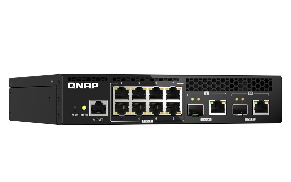 QNAP 8x RJ45 2.5GbE | 2x 10GbE SFP+|RJ45 Combo | Web Managed | 100-240VAC | 50|60 Hz | 43.3 x 207 x 199.5 mm | 1.2 kg (QSW-M2108R-2C)