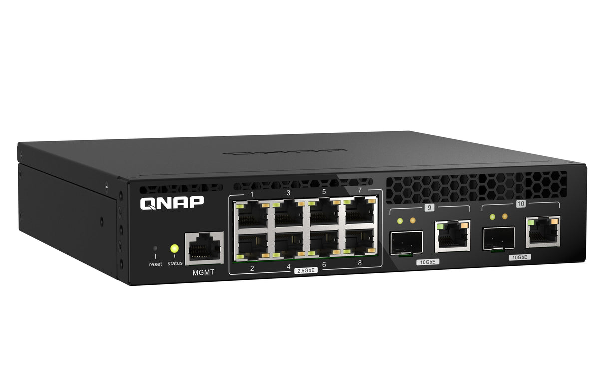 QNAP 8x RJ45 2.5GbE | 2x 10GbE SFP+|RJ45 Combo | Web Managed | 100-240VAC | 50|60 Hz | 43.3 x 207 x 199.5 mm | 1.2 kg (QSW-M2108R-2C)