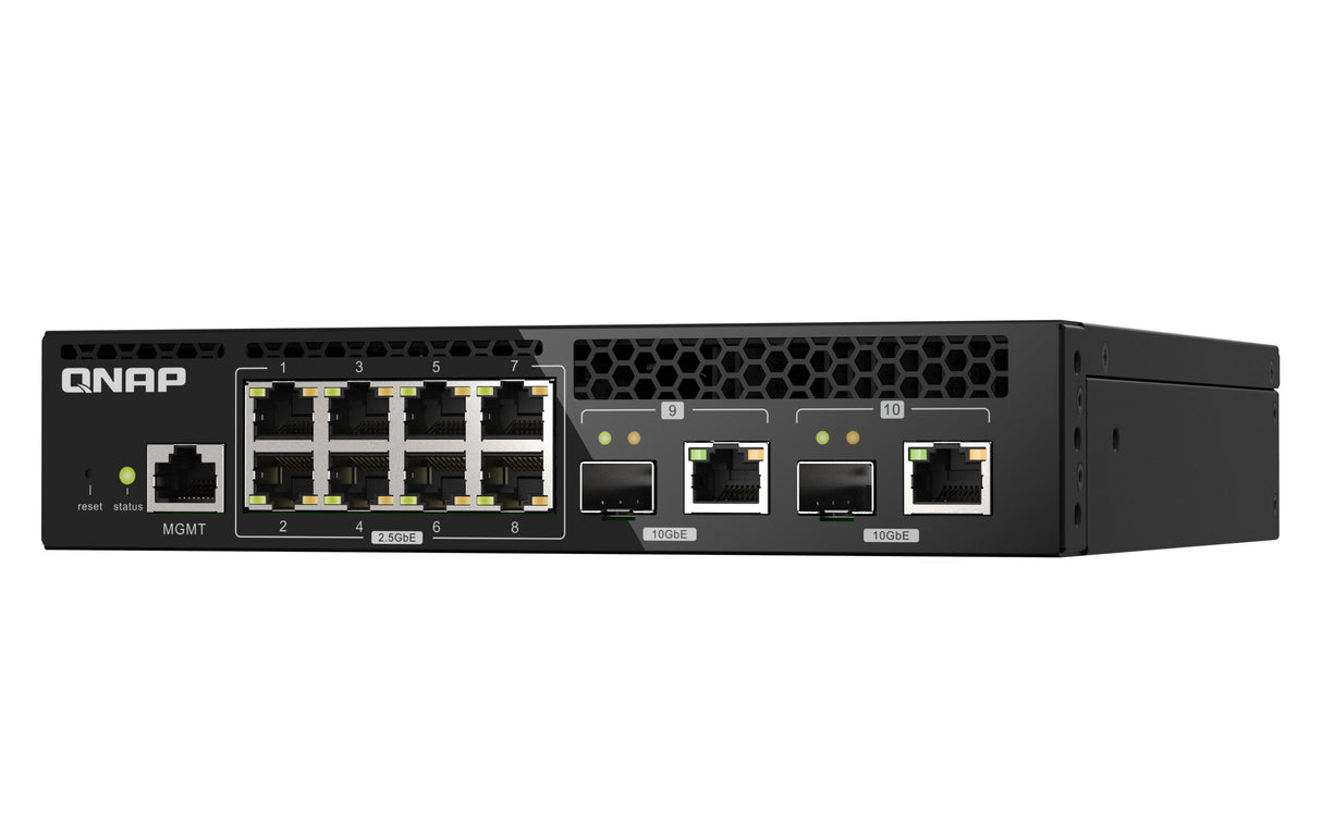 QNAP 8x RJ45 2.5GbE | 2x 10GbE SFP+|RJ45 Combo | Web Managed | 100-240VAC | 50|60 Hz | 43.3 x 207 x 199.5 mm | 1.2 kg (QSW-M2108R-2C)