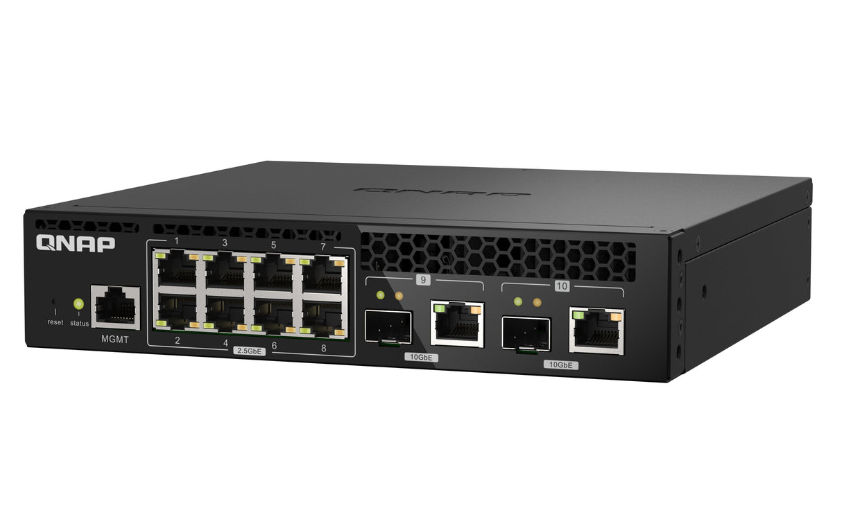 QNAP 8x RJ45 2.5GbE | 2x 10GbE SFP+|RJ45 Combo | Web Managed | 100-240VAC | 50|60 Hz | 43.3 x 207 x 199.5 mm | 1.2 kg (QSW-M2108R-2C)
