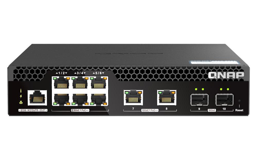 QNAP Half-width Rackmount 10GbE and 2.5GbE PoE++ Layer 2 Web Managed Switch for New-generation Wi-Fi Deployment (QSW-M2106PR-2S2T)