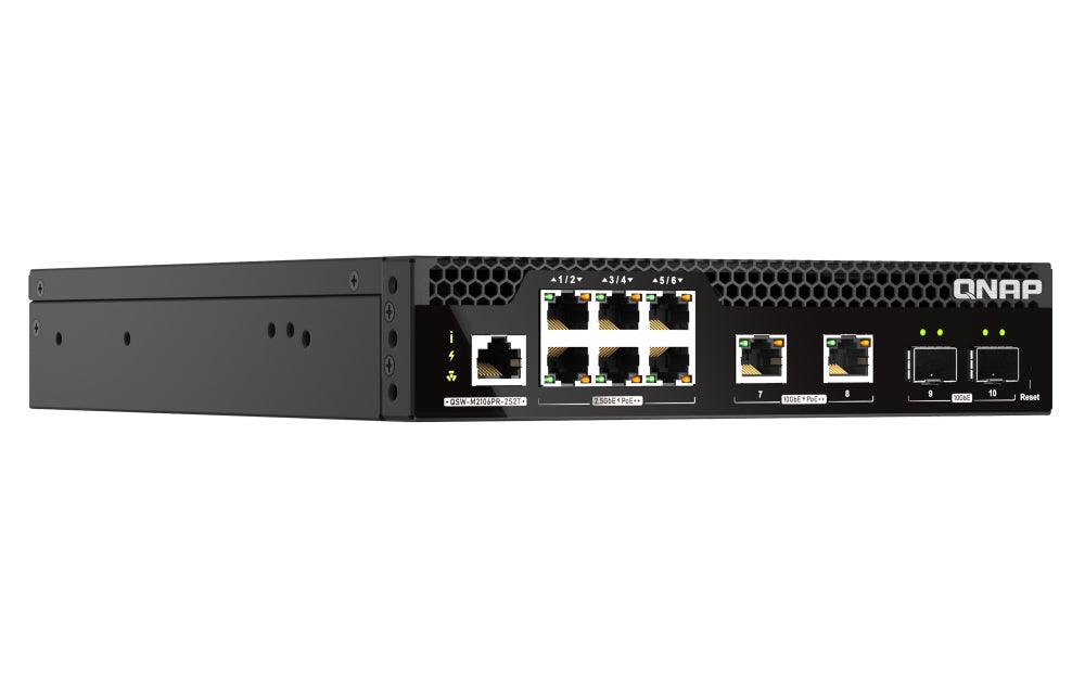 QNAP Half-width Rackmount 10GbE and 2.5GbE PoE++ Layer 2 Web Managed Switch for New-generation Wi-Fi Deployment (QSW-M2106PR-2S2T)