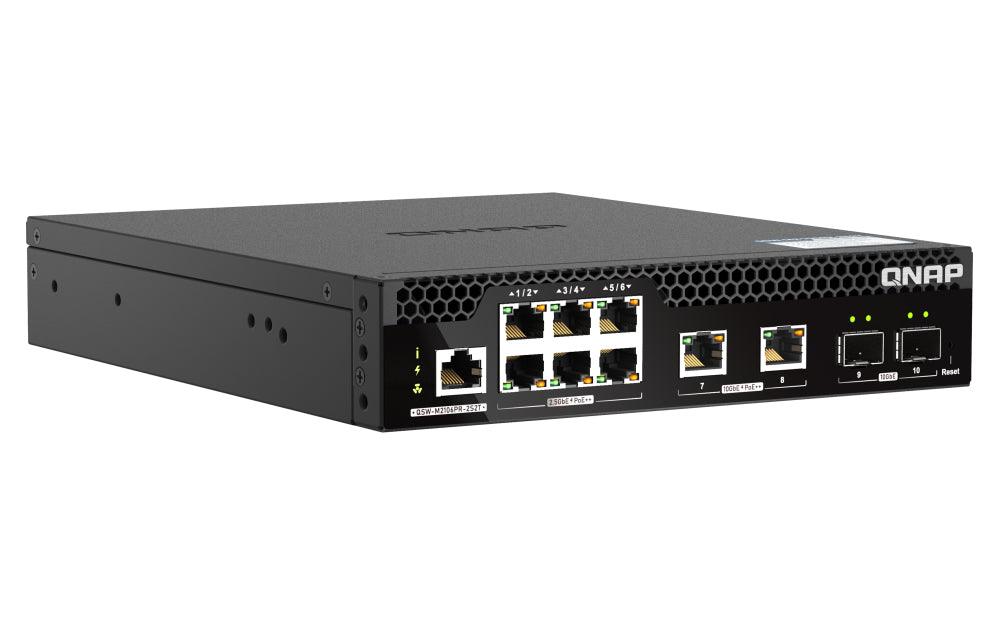 QNAP Half-width Rackmount 10GbE and 2.5GbE PoE++ Layer 2 Web Managed Switch for New-generation Wi-Fi Deployment (QSW-M2106PR-2S2T)