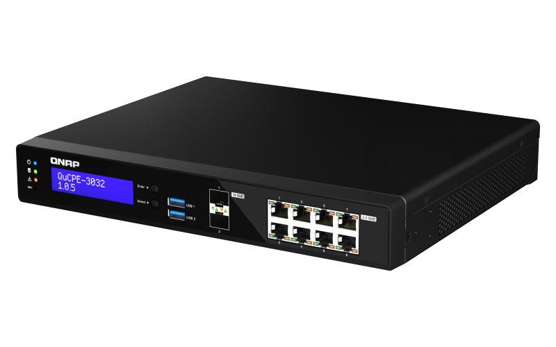 QNAP Intel Atom C3558R 4-core 2.4 GHz | 8GB DDR4 2400MHz Non-ECC UDIMM | 8 x RJ-45 | 2 x SFP+ | 2 x M.2 | USB (QUCPE-3032-C3558R-8G)