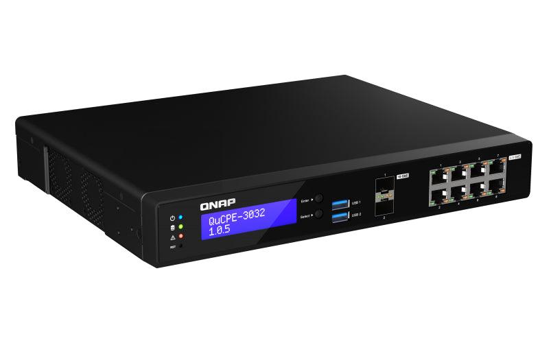 QNAP Intel Atom C3558R 4-core 2.4 GHz | 8GB DDR4 2400MHz Non-ECC UDIMM | 8 x RJ-45 | 2 x SFP+ | 2 x M.2 | USB (QUCPE-3032-C3558R-8G)