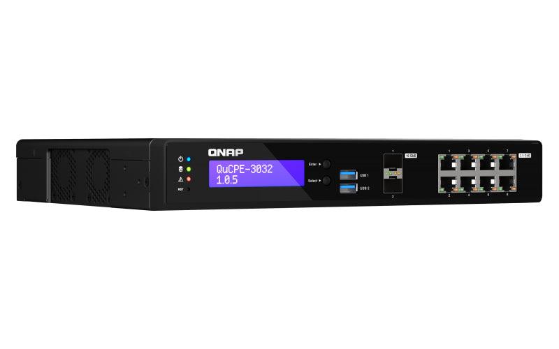 QNAP Intel Atom C3558R 4-core 2.4 GHz | 8GB DDR4 2400MHz Non-ECC UDIMM | 8 x RJ-45 | 2 x SFP+ | 2 x M.2 | USB (QUCPE-3032-C3558R-8G)
