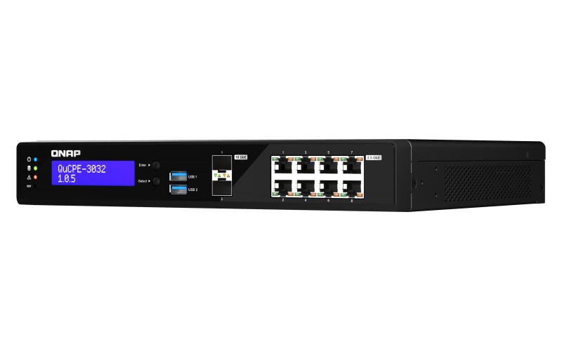 QNAP Intel Atom C3558R 4-core 2.4 GHz | 8GB DDR4 2400MHz Non-ECC UDIMM | 8 x RJ-45 | 2 x SFP+ | 2 x M.2 | USB (QUCPE-3032-C3558R-8G)
