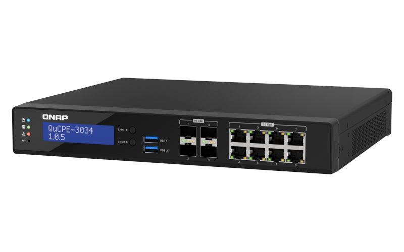 QNAP Intel Atom C3758R 8-core 2.4 GHz | 16GB DDR4 2400MHz Non-ECC UDIMM | 4 x SFP+ | 8 x RJ-45 | 2 x M.2 | USB (QUCPE-3034-C3758R-16G)