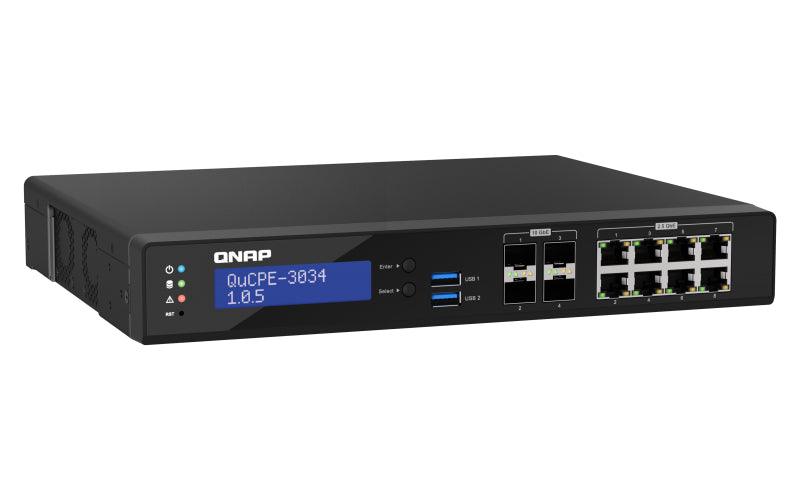 QNAP Intel Atom C3758R 8-core 2.4 GHz | 16GB DDR4 2400MHz Non-ECC UDIMM | 4 x SFP+ | 8 x RJ-45 | 2 x M.2 | USB (QUCPE-3034-C3758R-16G)