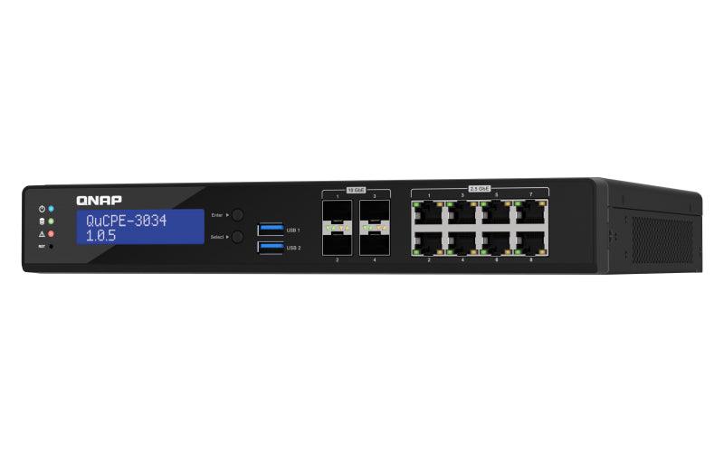 QNAP Intel Atom C3758R 8-core 2.4 GHz | 16GB DDR4 2400MHz Non-ECC UDIMM | 4 x SFP+ | 8 x RJ-45 | 2 x M.2 | USB (QUCPE-3034-C3758R-16G)
