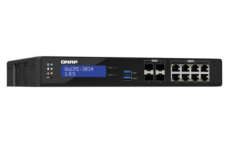 QNAP Intel Atom C3758R 8-core 2.4 GHz | 16GB DDR4 2400MHz Non-ECC UDIMM | 4 x SFP+ | 8 x RJ-45 | 2 x M.2 | USB (QUCPE-3034-C3758R-16G)