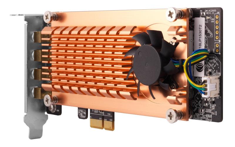 QNAP QWA-AC2600 | PCI Express 2.0 x1 | 2.4|5 GHz | IEEE 802.11b|g|n|ac|a | 54-1733 Mbps | 4x RP-SMA | 160x90.3x20.6 | (QWA-AC2600)