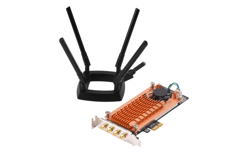 QNAP QWA-AC2600 | PCI Express 2.0 x1 | 2.4|5 GHz | IEEE 802.11b|g|n|ac|a | 54-1733 Mbps | 4x RP-SMA | 160x90.3x20.6 | (QWA-AC2600)