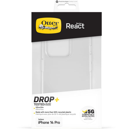 OtterBox React Case for iPhone 14 Pro, Shockproof, Drop proof, Ultra-Slim, Protective Thin Case, Tested to Military Standard, Antimicrobial Protection, Clear OTTERBOX