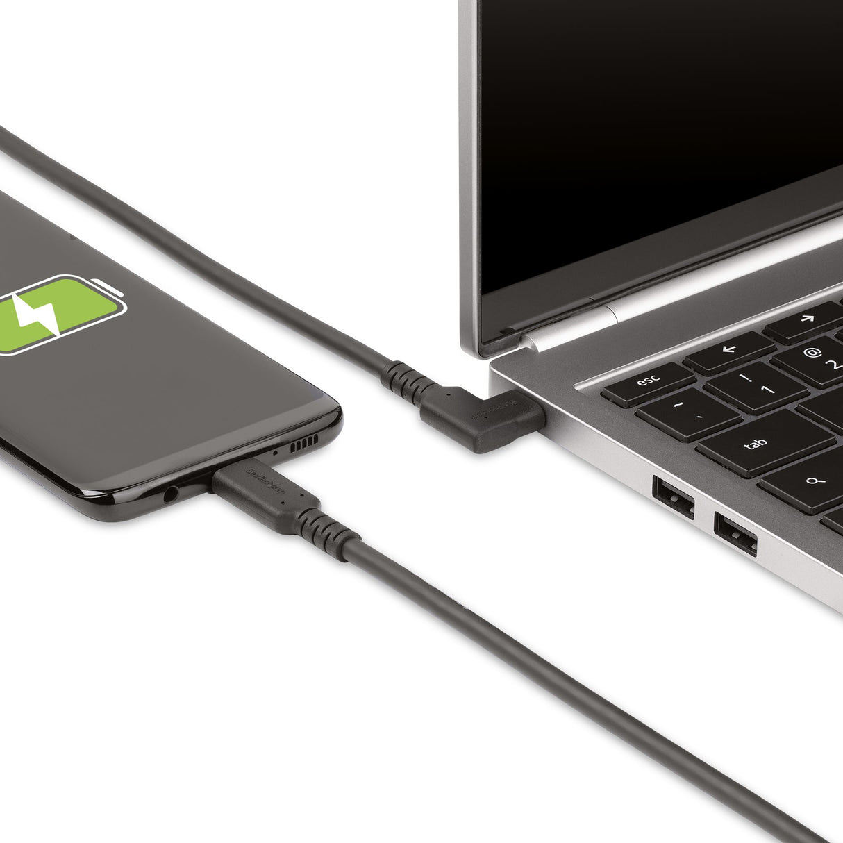 STARTECH 1.6ft (50cm) Rugged Right Angle USB-C Cable (10 Gbps) | USB C to C Data transfer Cable | 4K 60Hz DP Alt Mode | 100W PD - 90 Degree USB Type-C Cable (RUSB31CC50CMBR) (RUSB31CC50CMBR)