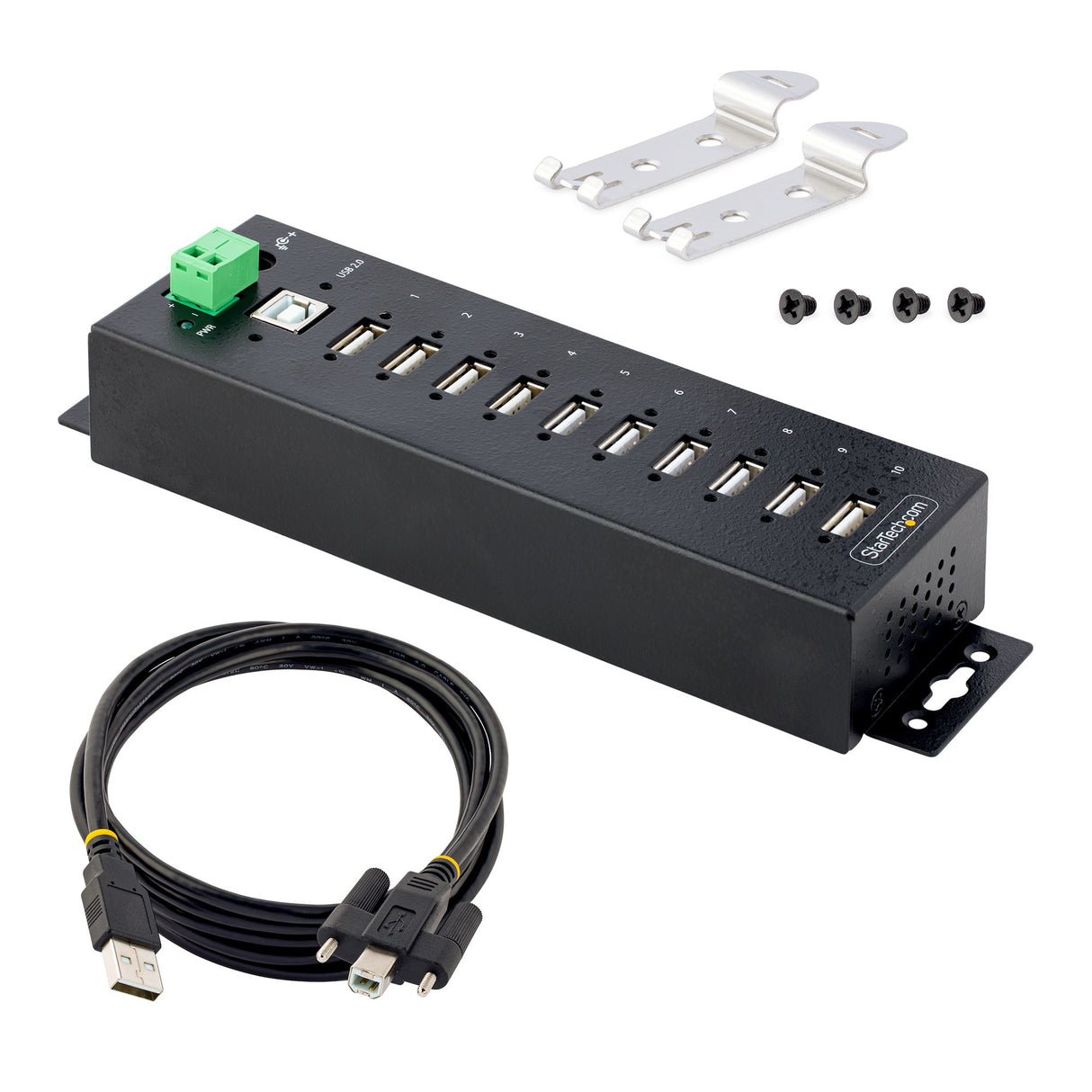 STARTECH 10-Port Industrial USB 2.0 Hub | Rugged USB Hub w|ESD Level 4 Protection | DIN|Wall|Desk-Mountable USB-A Hub | USB Port Expander w|Lockable Ports | Multiport USB Hub (USB210AIND-USB-A-HUB) (USB210AIND-USB-A-HUB)