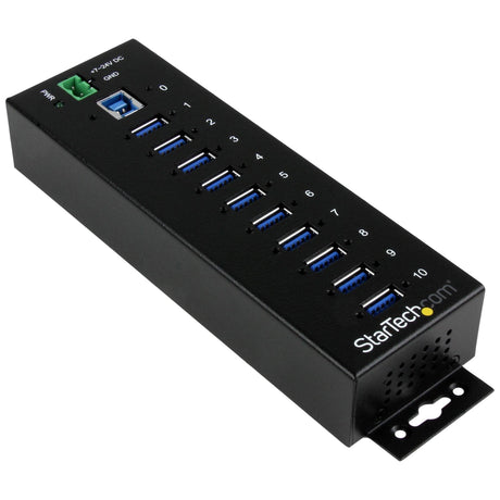 STARTECH 10-Port USB 3.0 Hub - Metal Industrial USB-A Hub with ESD & Surge Protection - Din Rail | Wall or Desk Mountable - TAA Compliant USB Expander Hub (ST1030USBM) (ST1030USBM)