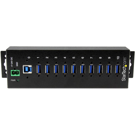 STARTECH 10-Port USB 3.0 Hub - Metal Industrial USB-A Hub with ESD & Surge Protection - Din Rail | Wall or Desk Mountable - TAA Compliant USB Expander Hub (ST1030USBM) (ST1030USBM)