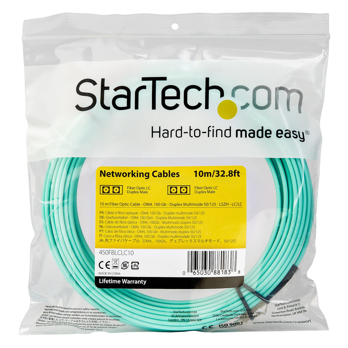 STARTECH 10m (30ft) LC|UPC to LC|UPC OM4 Multimode Fiber Optic Cable | 50|125µm LOMMF|VCSEL Zipcord Fiber | 100G Networks | Low Insertion Loss | LSZH Fiber Patch Cord (450FBLCLC10) (450FBLCLC10)