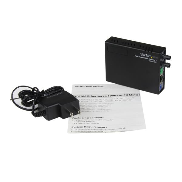 STARTECH 10|100 Mbps Ethernet to Fiber Optic Media Converter - ST Multimode - 1310nm - 2km - Full|Half Duplex (MCM110ST2) (MCM110ST2)