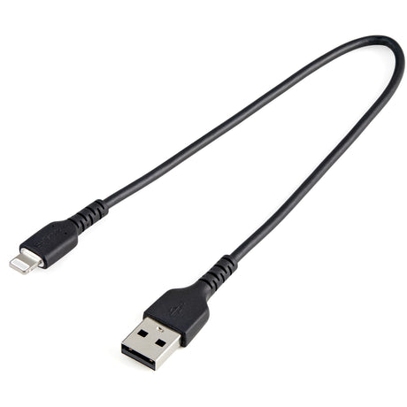 STARTECH 12inch (30cm) Durable Black USB-A to Lightning Cable - Heavy Duty Rugged Aramid Fiber USB Type A to Lightning Charger|Sync Power Cord - Apple MFi Certified iPad|iPhone 12 (RUSBLTMM30CMB) (RUSBLTMM30CMB)