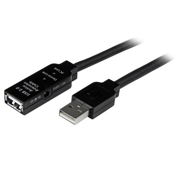 STARTECH 15m USB 2.0 Active Extension Cable - M|F - 15 meter USB 2.0 Repeater Cable Cord - USB A Male to USB A Female - 15 m | Black (USB2AAEXT15M)