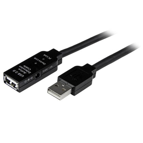 STARTECH 15m USB 2.0 Active Extension Cable - M|F - 15 meter USB 2.0 Repeater Cable Cord - USB A Male to USB A Female - 15 m | Black (USB2AAEXT15M)