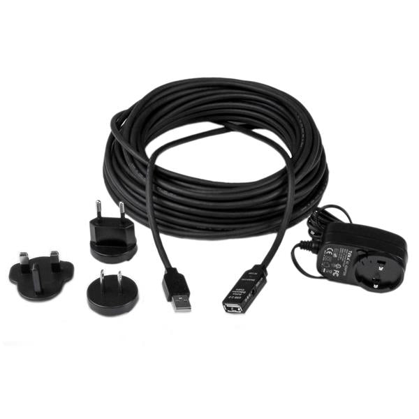 STARTECH 15m USB 2.0 Active Extension Cable - M|F - 15 meter USB 2.0 Repeater Cable Cord - USB A Male to USB A Female - 15 m | Black (USB2AAEXT15M)