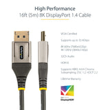 STARTECH 16ft (5m) VESA Certified DisplayPort 1.4 Cable - 8K 60Hz HDR10 - Ultra HD 4K 120Hz Video - DP 1.4 Cable | Cord - For Monitors|Displays - DisplayPort to DisplayPort Cable - M|M (DP14VMM5M) (DP14VMM5M)