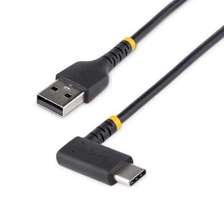 STARTECH 1ft (30cm) USB A to C Charging Cable Right Angle - Heavy Duty Fast Charge USB-C Cable - USB 2.0 A to Type-C - Rugged Aramid Fiber - 3A - USB Charging Cord (R2ACR-30C-USB-CABLE) (R2ACR-30C-USB-CABLE)