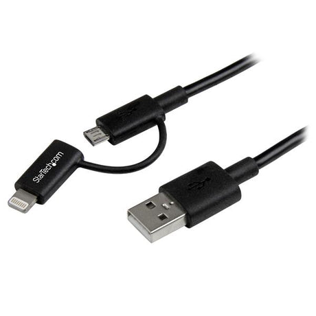 STARTECH 1m (3 ft) Black Apple 8-pin Lightning Connector or Micro USB to USB Combo Cable for iPhone iPod iPad - Charge and Sync Cable (LTUB1MBK) (LTUB1MBK)