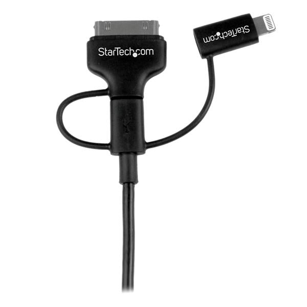 STARTECH 1m 3 ft Black Apple 8-pin Lightning or 30-pin Dock Connector or Micro USB to USB Cable for iPhone iPod iPad - Charge & Sync (LTADUB1MB) (LTADUB1MB)