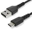 STARTECH 1m USB A to USB C Charging Cable - Durable Fast Charge & Sync USB 2.0 to USB Type C Data Cord - Rugged TPE Jacket Aramid Fiber M|M 3A Black - S10 | iPad Pro | Pixel (RUSB2AC1MB) (RUSB2AC1MB)