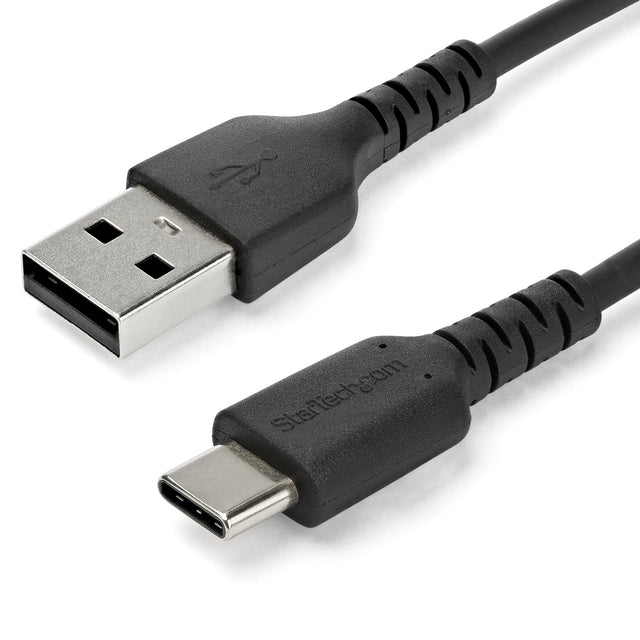 STARTECH 1m USB A to USB C Charging Cable - Durable Fast Charge & Sync USB 2.0 to USB Type C Data Cord - Rugged TPE Jacket Aramid Fiber M|M 3A Black - S10 | iPad Pro | Pixel (RUSB2AC1MB) (RUSB2AC1MB)