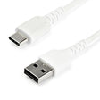 STARTECH 1m USB A to USB C Charging Cable - Durable Fast Charge & Sync USB 2.0 to USB Type C Data Cord - Rugged TPE Jacket Aramid Fiber M|M 3A White - S10 | iPad Pro | Pixel (RUSB2AC1MW) (RUSB2AC1MW)