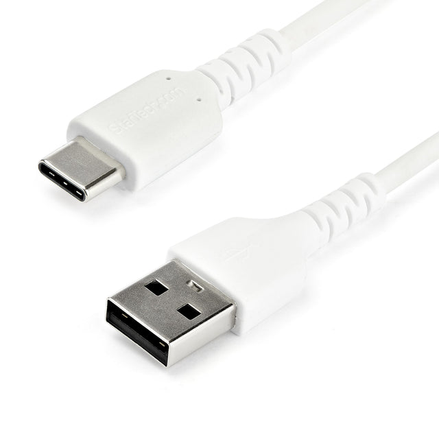 STARTECH 1m USB A to USB C Charging Cable - Durable Fast Charge & Sync USB 2.0 to USB Type C Data Cord - Rugged TPE Jacket Aramid Fiber M|M 3A White - S10 | iPad Pro | Pixel (RUSB2AC1MW) (RUSB2AC1MW)