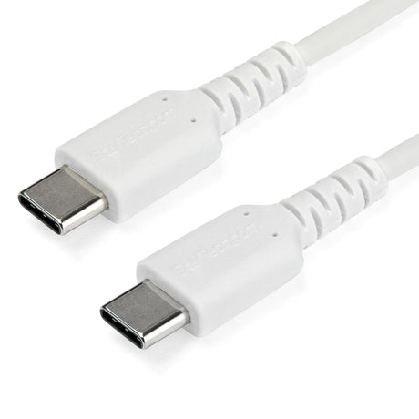 STARTECH 1m USB C Charging Cable - Durable Fast Charge & Sync USB 2.0 Type C to USB C Laptop Charger Cord - TPE Jacket Aramid Fiber M|M 60W White - S10 S20 iPad Pro MS Surface (RUSB2AC1MW) (RUSB2CC1MW)