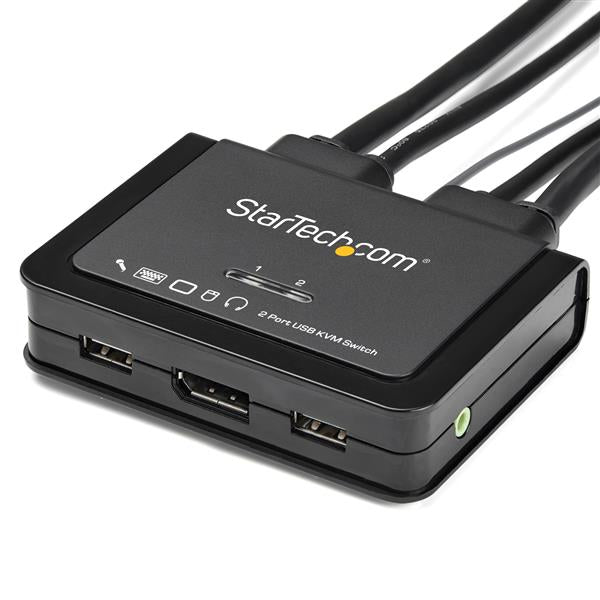 STARTECH 2 Port DisplayPort KVM Switch - 4K 60Hz - Compact Dual Port UHD DP 1.2 USB Desktop KVM Switch with 4ft Cables & Audio - Bus Powered & Remote Switching - MacBook ThinkPad (SV211DPUA4K) (SV211DPUA4K)